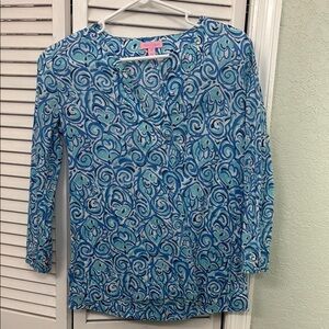 Lilly Pulitzer Blue 3/4 Sleeve Wrap Blouse